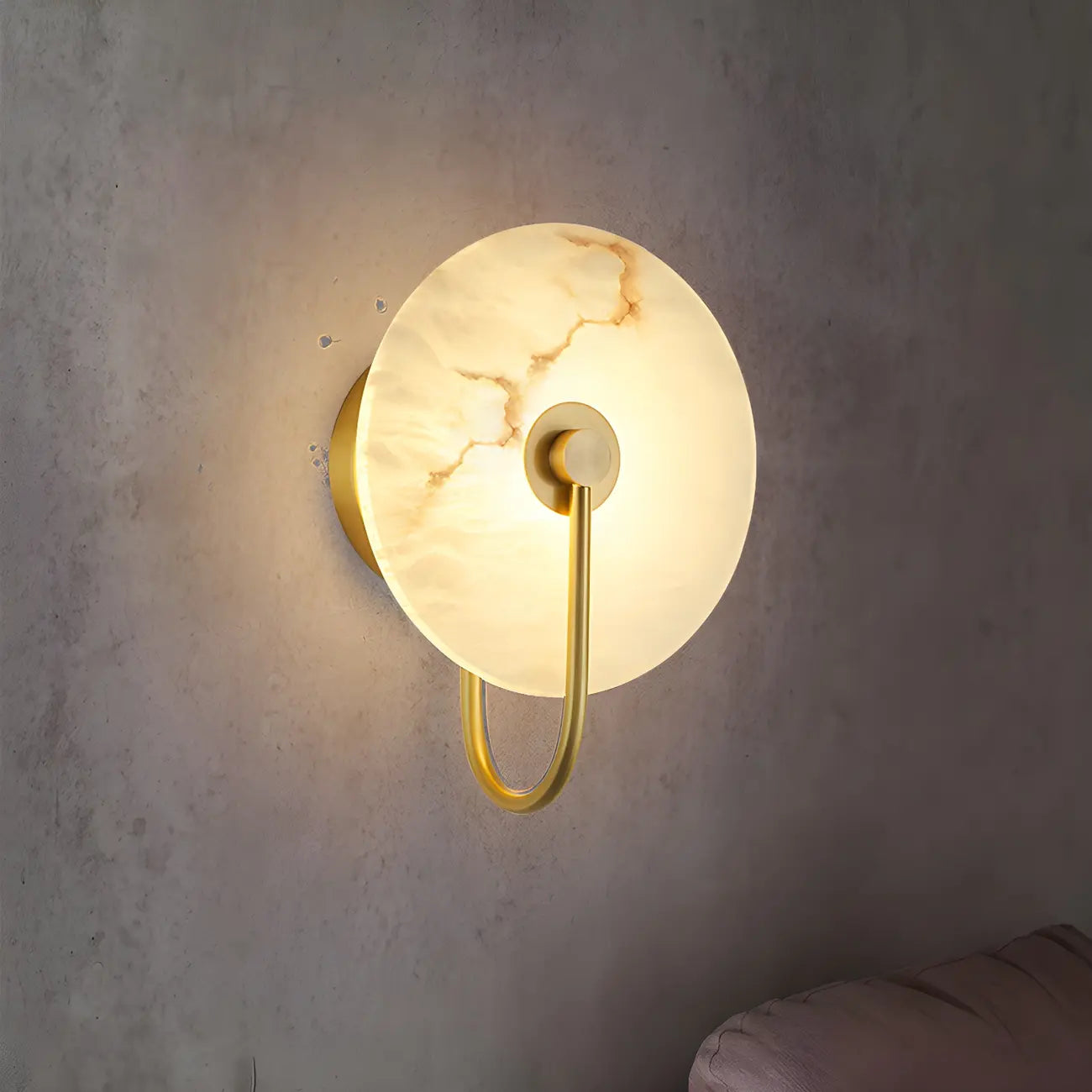 Applique murale LED ronde moderne en pierre blanche pour chambre