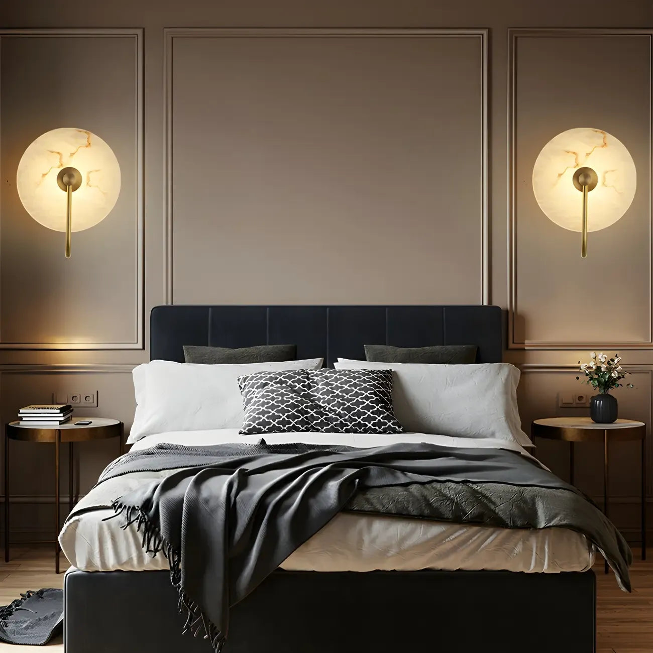 Applique murale LED ronde moderne en pierre blanche pour chambre