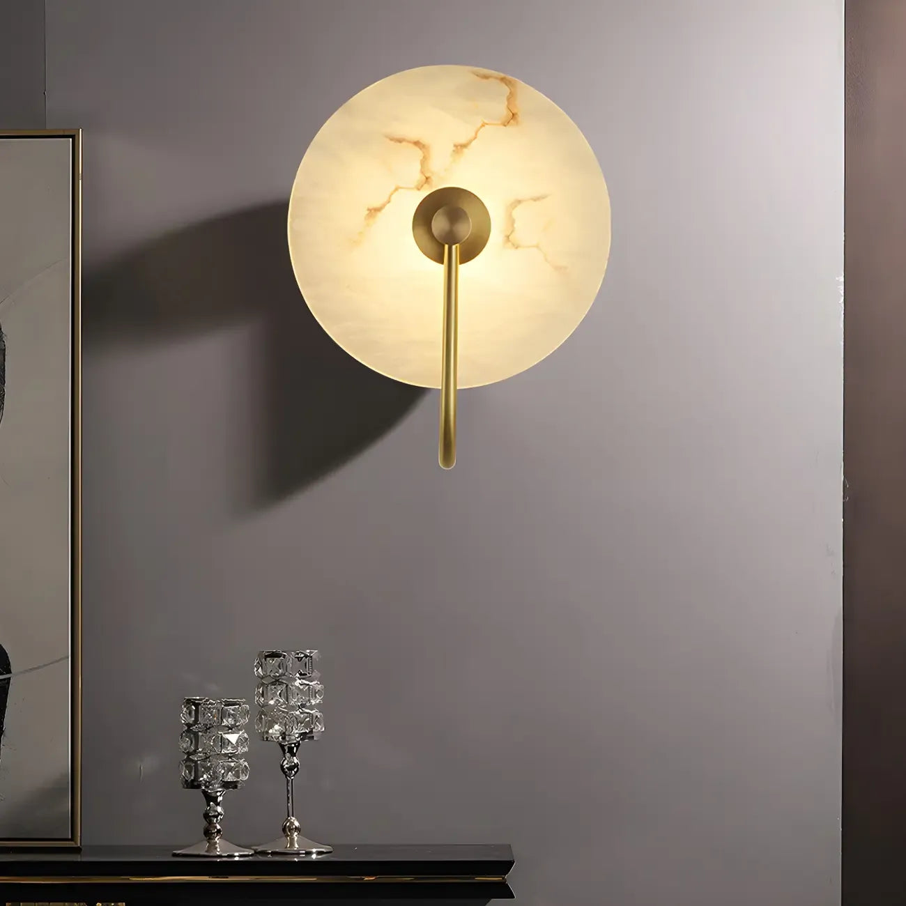 Applique murale LED ronde moderne en pierre blanche pour chambre