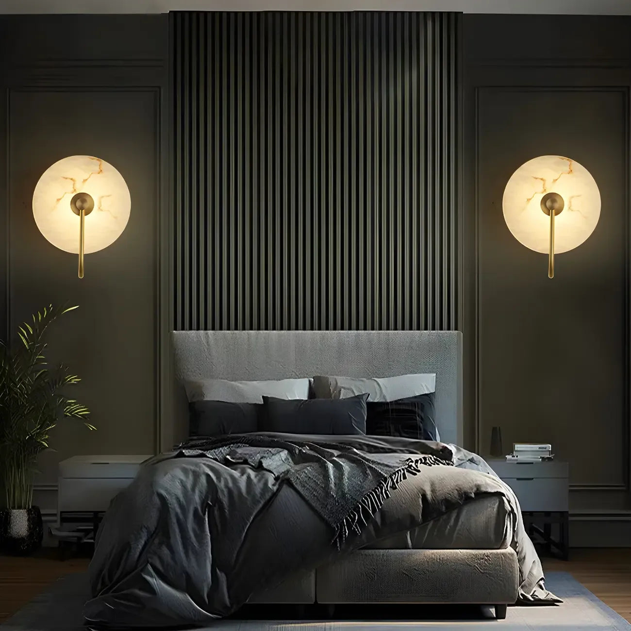 Applique murale LED ronde moderne en pierre blanche pour chambre