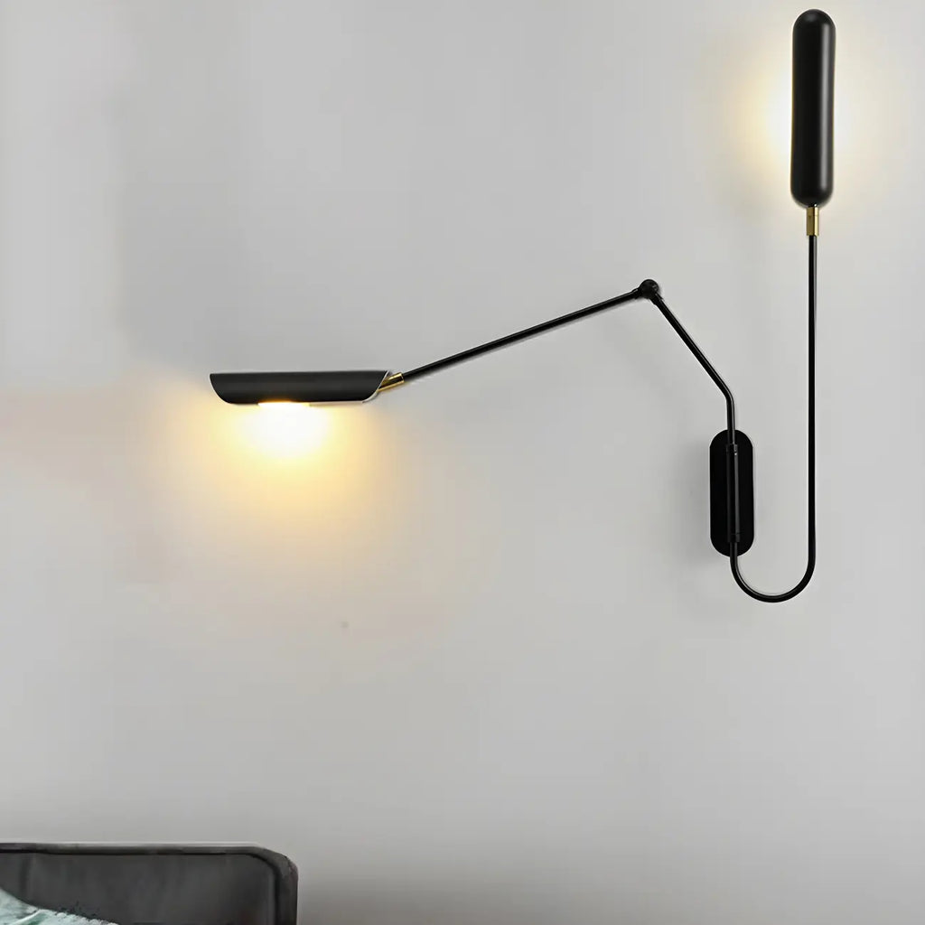 Applique murale moderne en métal noir à 2 lumières avec bras articulé