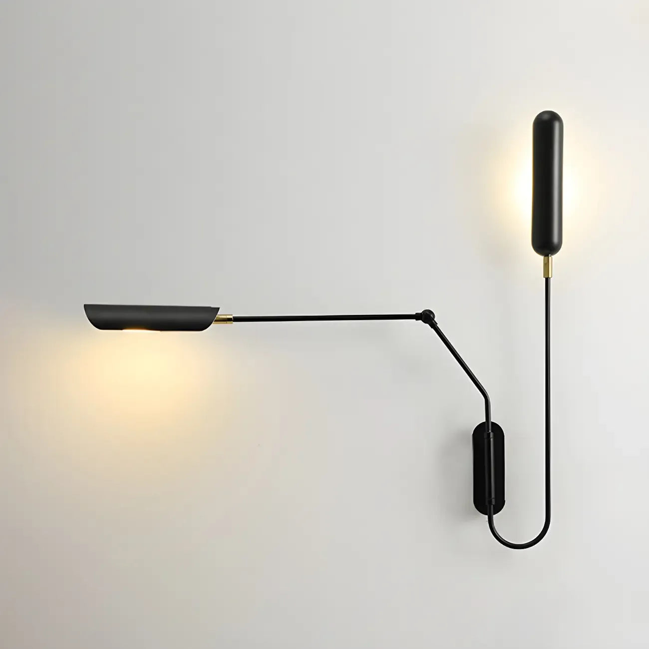 Applique murale moderne en métal noir à 2 lumières avec bras articulé