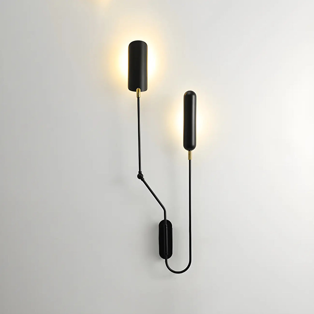 Applique murale moderne en métal noir à 2 lumières avec bras articulé