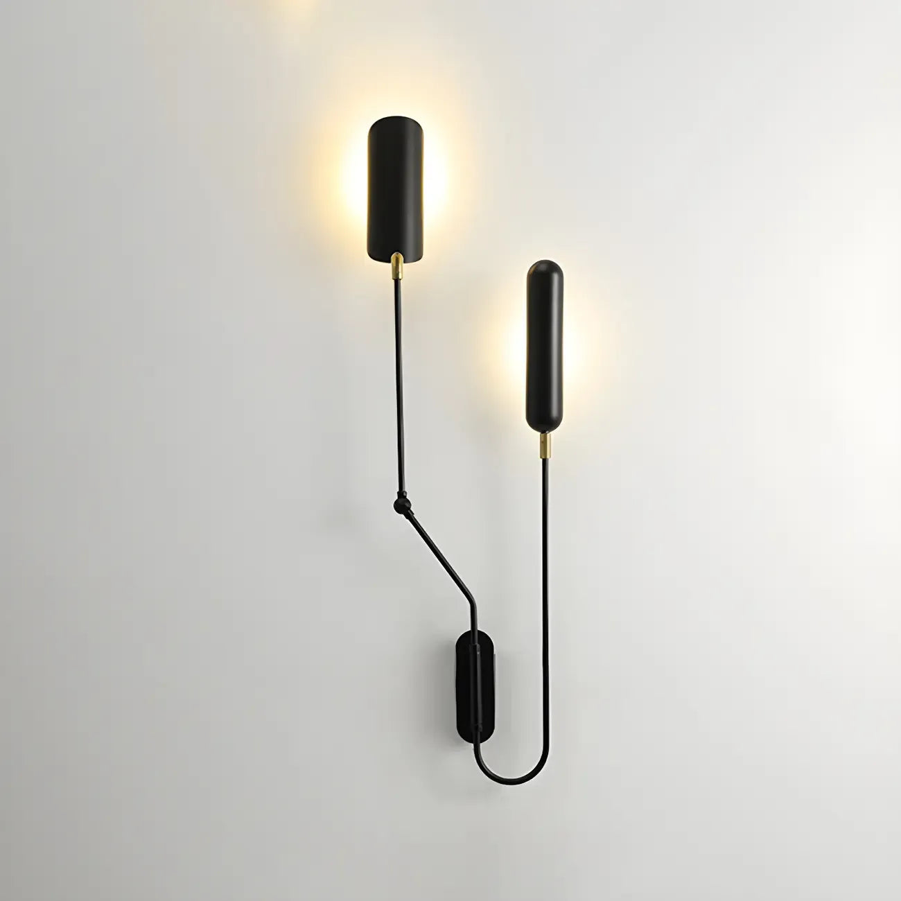 Applique murale moderne en métal noir à 2 lumières avec bras articulé