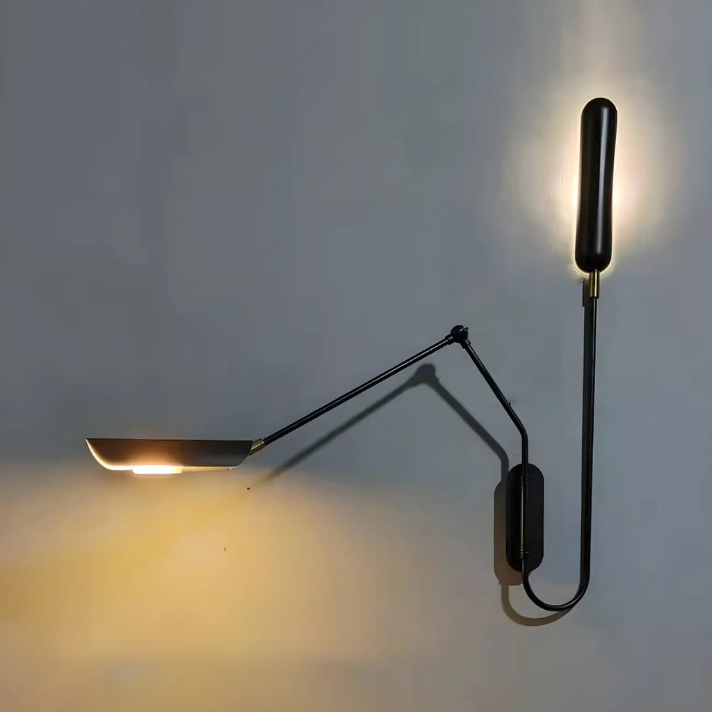 Applique murale moderne en métal noir à 2 lumières avec bras articulé