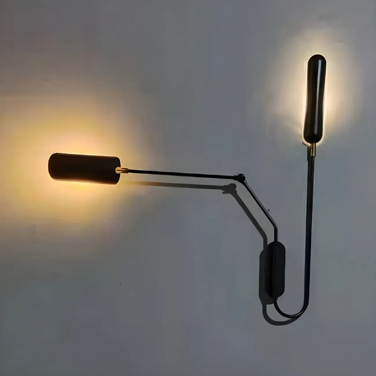 Applique murale moderne en métal noir à 2 lumières avec bras articulé