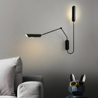 Applique murale moderne en métal noir à 2 lumières avec bras articulé