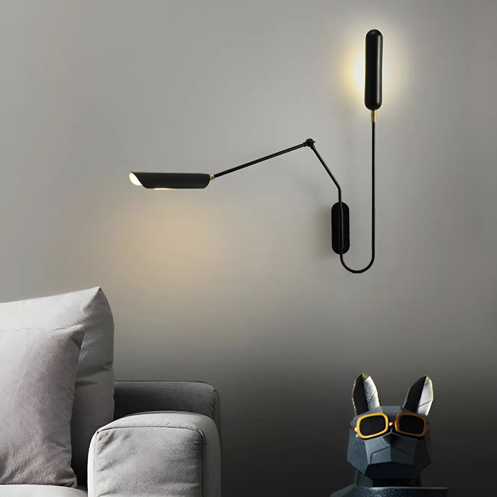 Applique murale moderne en métal noir à 2 lumières avec bras articulé