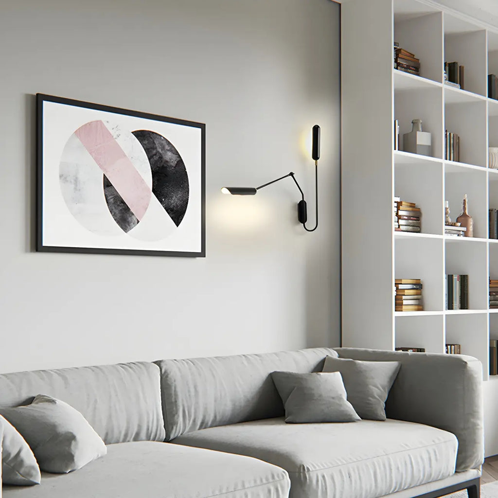 Applique murale moderne en métal noir à 2 lumières avec bras articulé