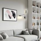 Applique murale moderne en métal noir à 2 lumières avec bras articulé
