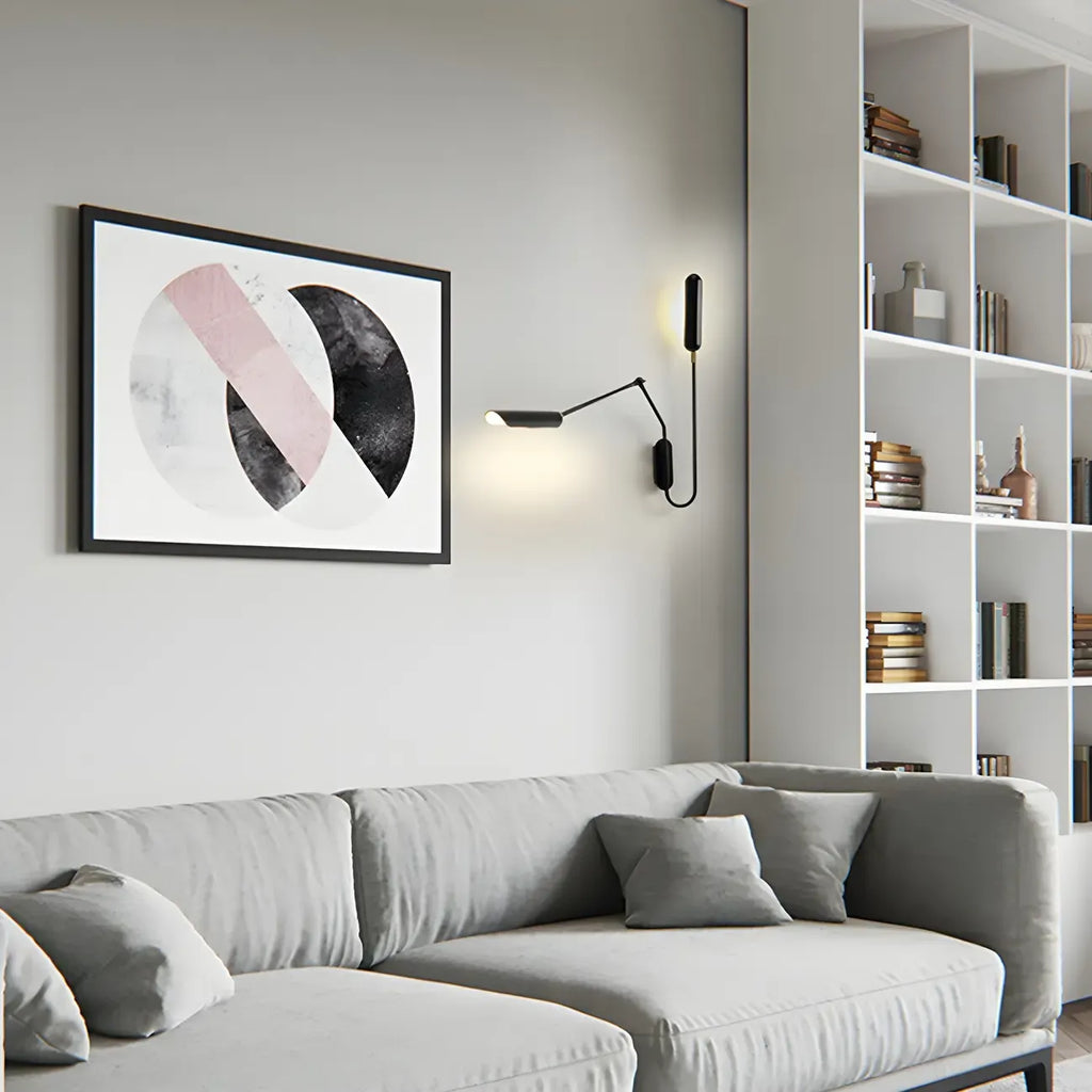 Applique murale moderne en métal noir à 2 lumières avec bras articulé