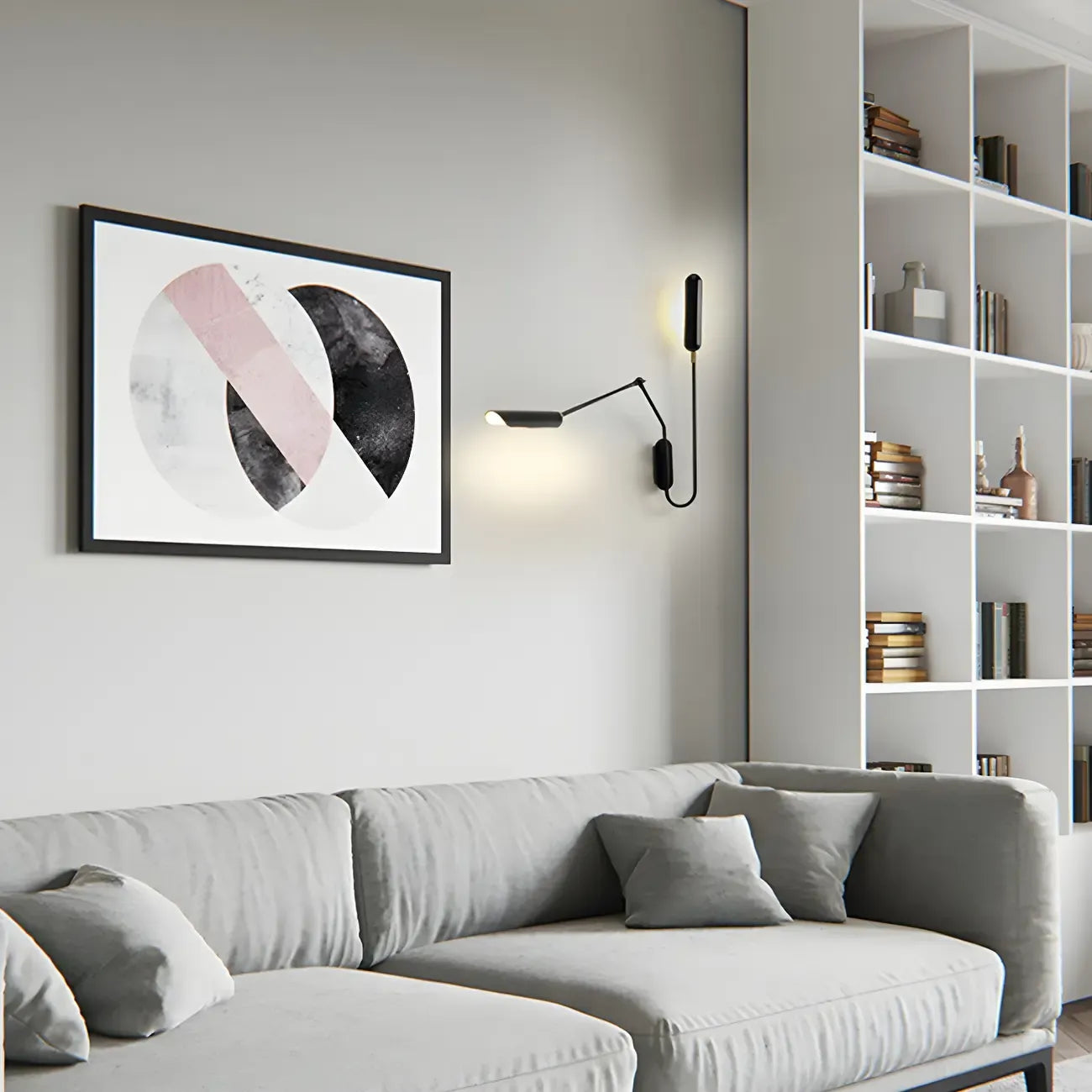 Applique murale moderne en métal noir à 2 lumières avec bras articulé