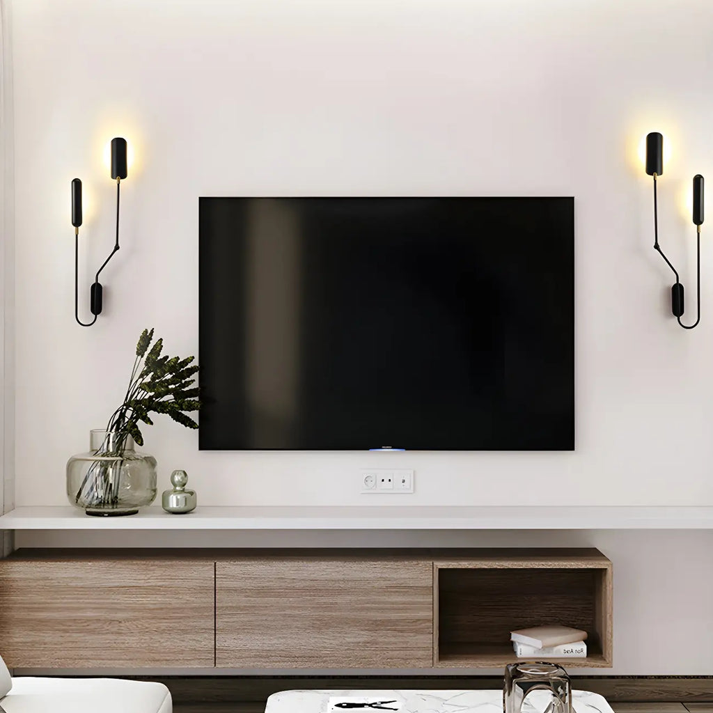 Applique murale moderne en métal noir à 2 lumières avec bras articulé