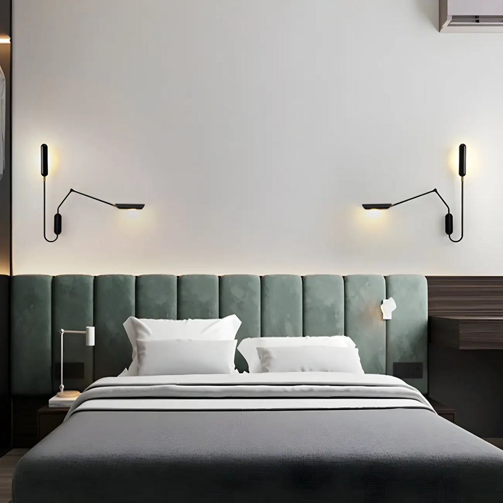 Applique murale moderne en métal noir à 2 lumières avec bras articulé