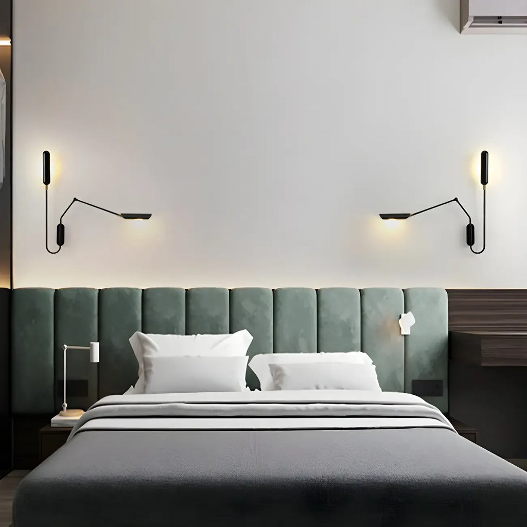 Applique murale moderne en métal noir à 2 lumières avec bras articulé