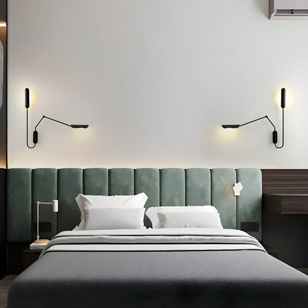 Applique murale moderne en métal noir à 2 lumières avec bras articulé