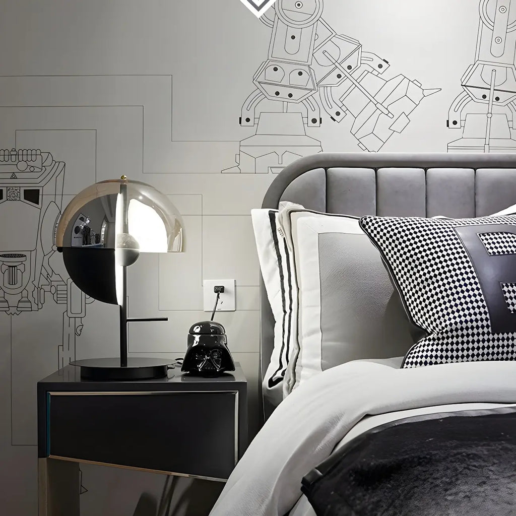 Lampe de table moderne en verre noir pour chambre à coucher