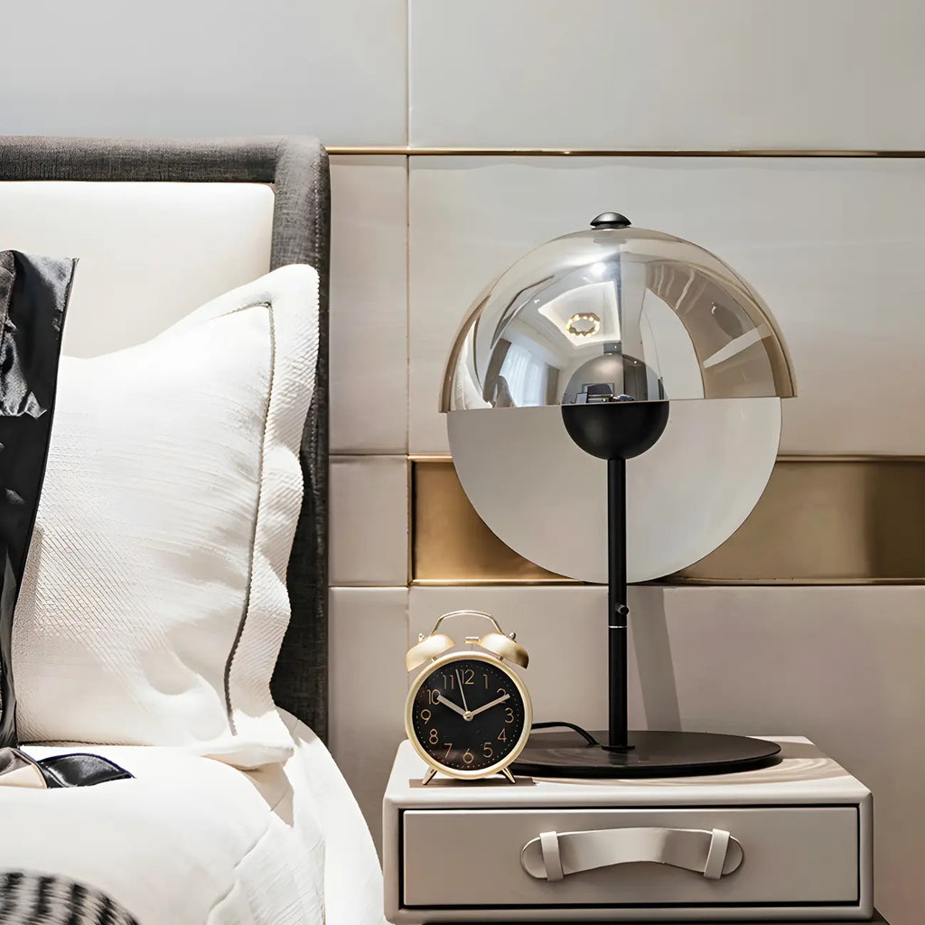 Lampe de table moderne en verre noir pour chambre à coucher