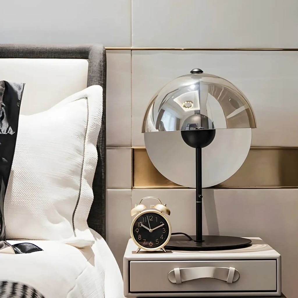 Lampe de table moderne en verre noir pour chambre à coucher