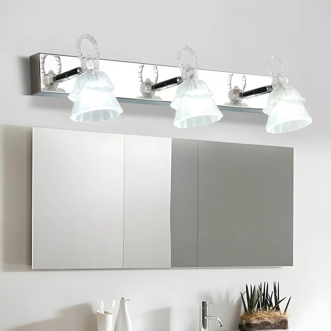 Applique da Bagno a 3 Luci Moderna Argento Vetro