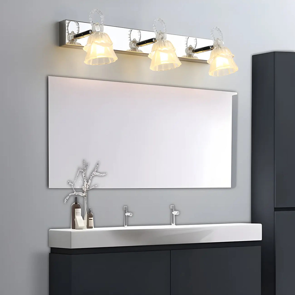 Applique da Bagno a 3 Luci Moderna Argento Vetro