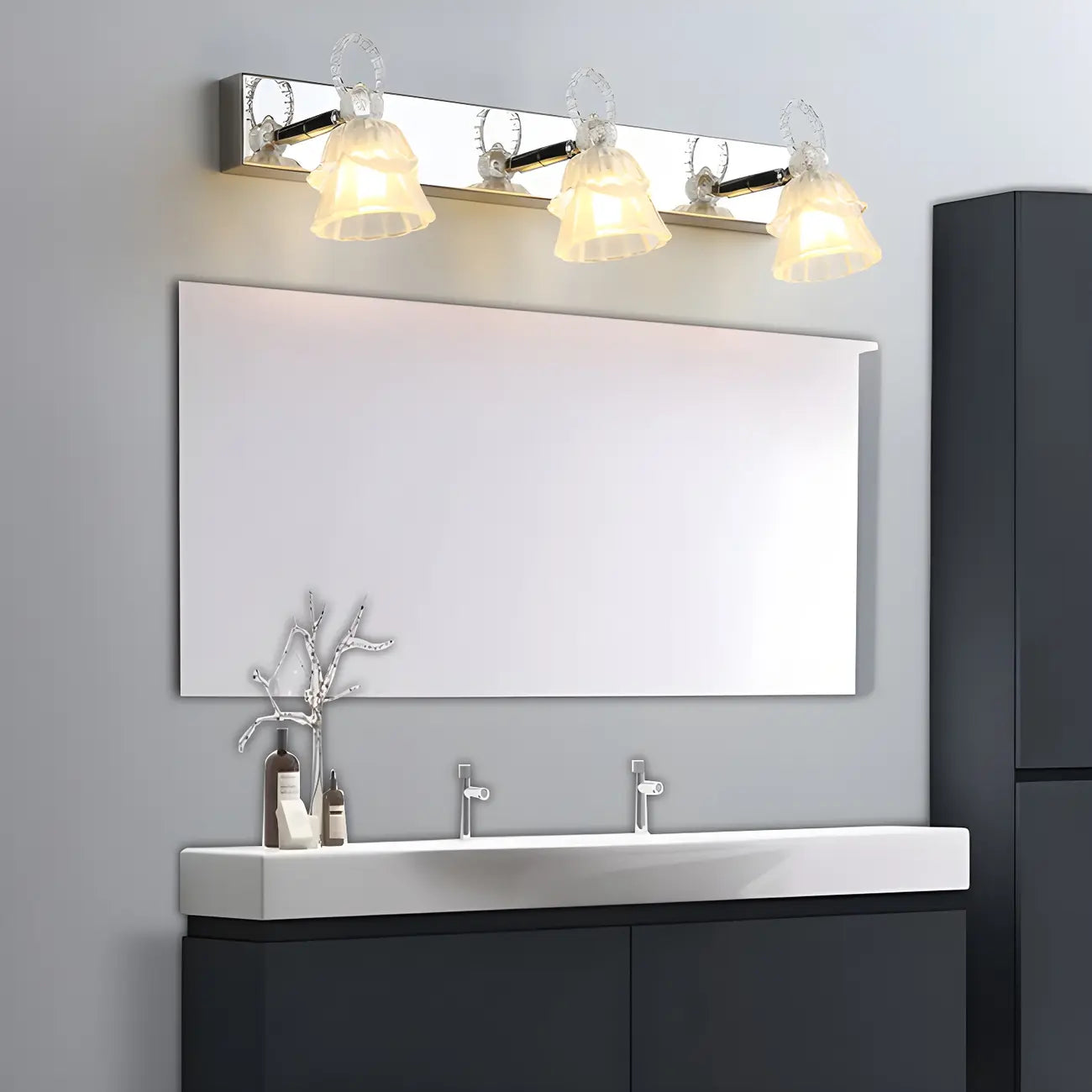 Applique da Bagno a 3 Luci Moderna Argento Vetro