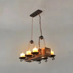Lustre rectangulaire industriel rustique en bois et verre vintage