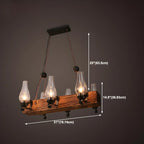 Lustre rectangulaire industriel rustique en bois et verre vintage