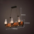 Lustre rectangulaire industriel rustique en bois et verre vintage