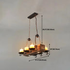 Lustre rectangulaire industriel rustique en bois et verre vintage