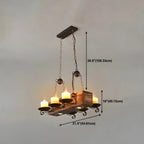 Lustre rectangulaire industriel rustique en bois et verre vintage