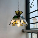 Suspension en laiton avec vitrail floral et hauteur réglable