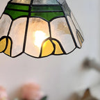 Suspension en laiton avec vitrail floral et hauteur réglable