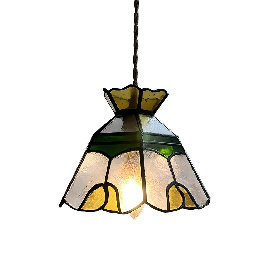 Suspension en laiton avec vitrail floral et hauteur réglable