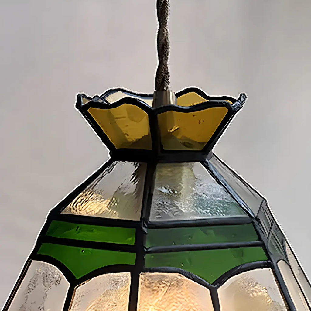 Suspension en laiton avec vitrail floral et hauteur réglable