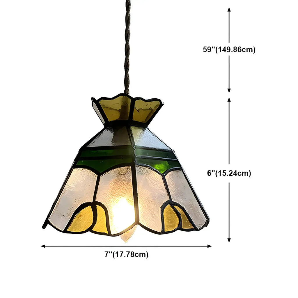Suspension en laiton avec vitrail floral et hauteur réglable