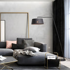 Lampadaire nordique en fer noir avec abat-jour en tissu