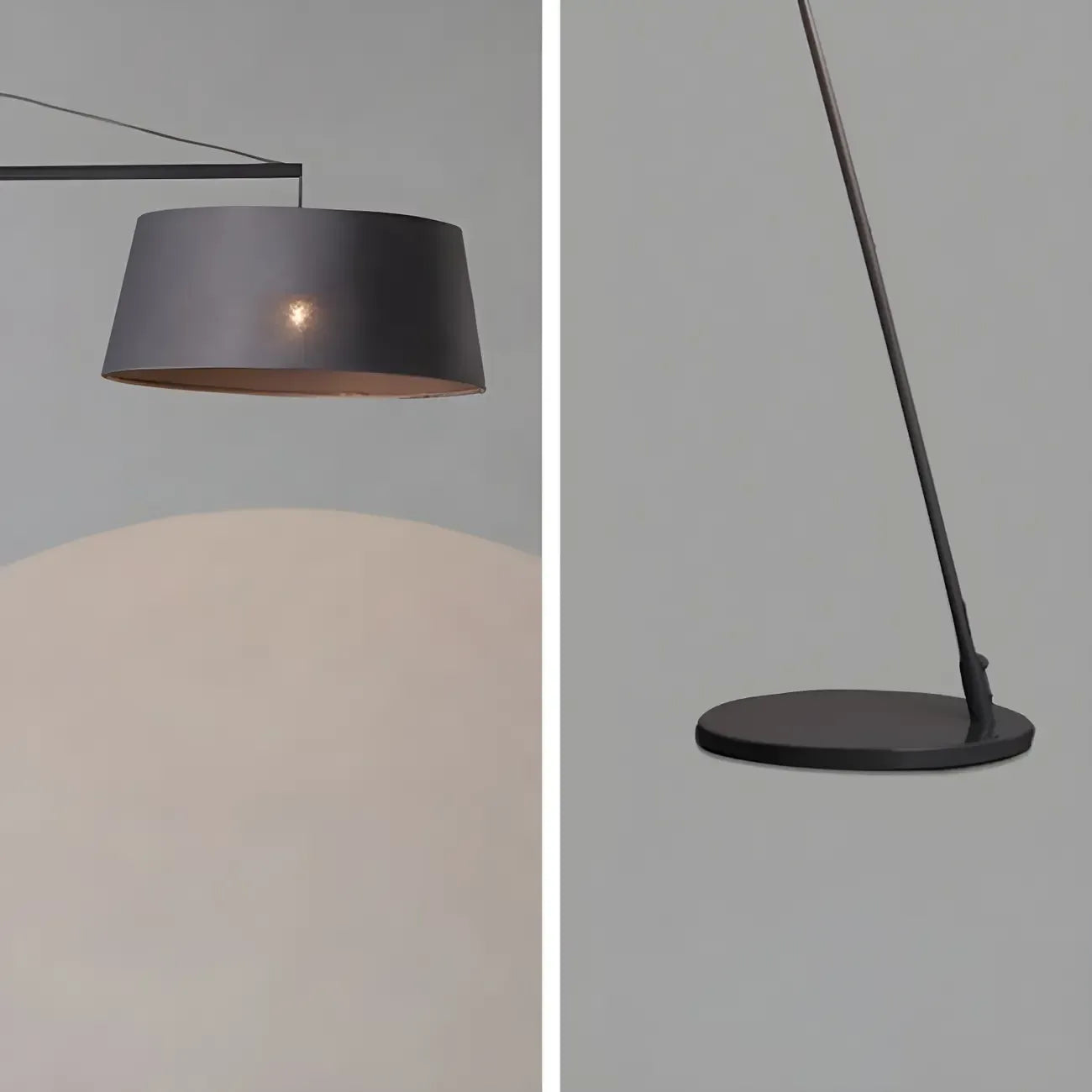 Lampadaire nordique en fer noir avec abat-jour en tissu