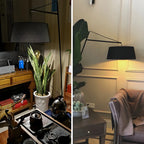Lampadaire nordique en fer noir avec abat-jour en tissu