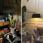 Lampadaire nordique en fer noir avec abat-jour en tissu