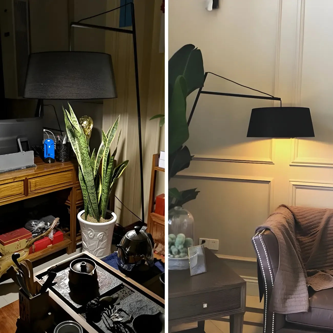 Lampadaire nordique en fer noir avec abat-jour en tissu