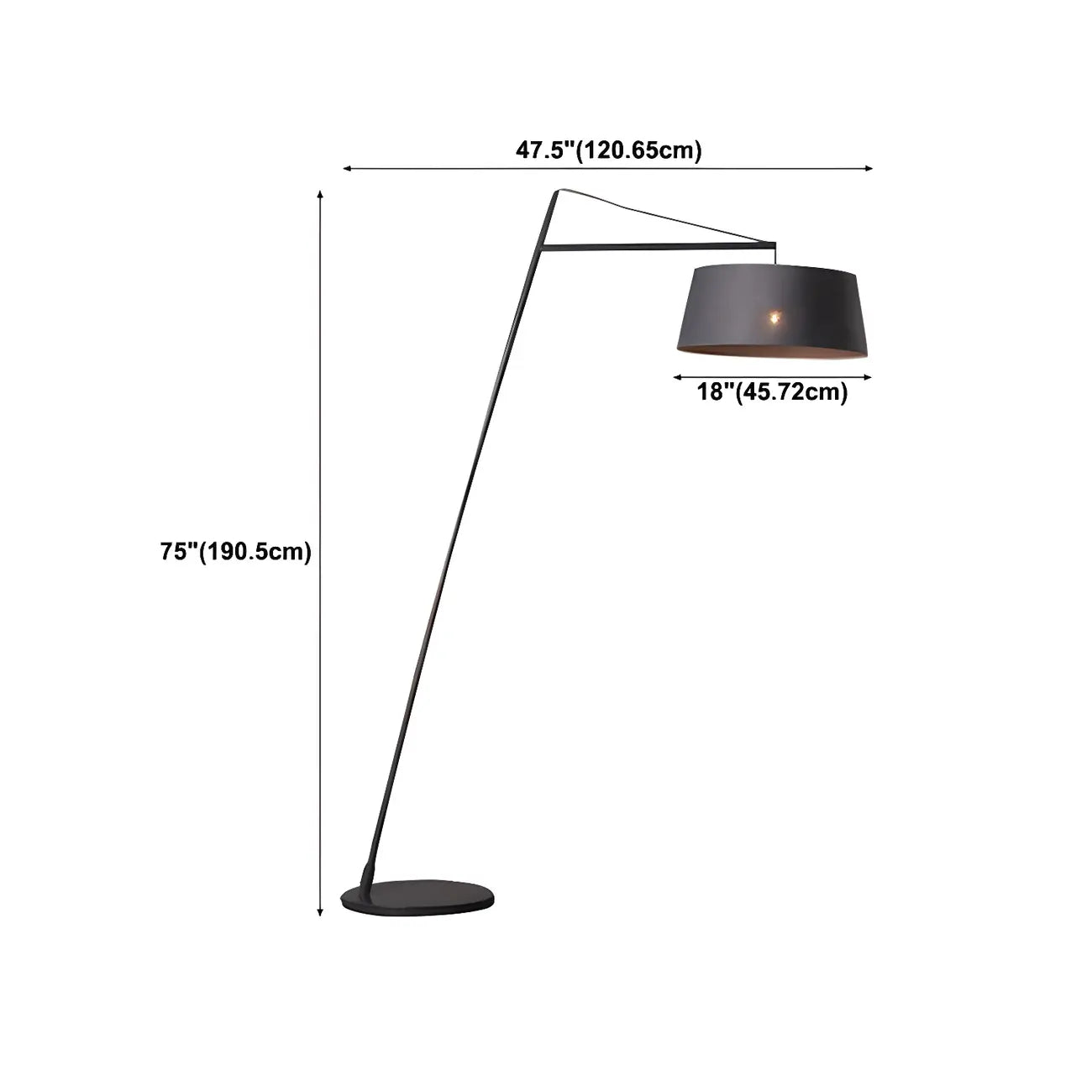 Lampadaire nordique en fer noir avec abat-jour en tissu