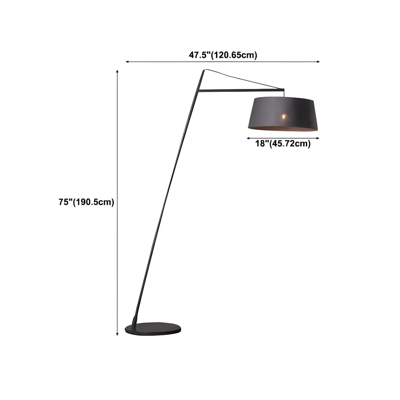 Lampadaire nordique en fer noir avec abat-jour en tissu