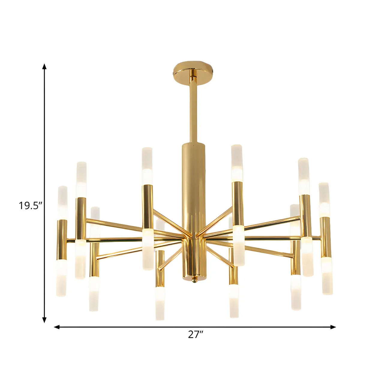 Lustre élégant à plusieurs lumières avec abat-jour en verre tubulaire.