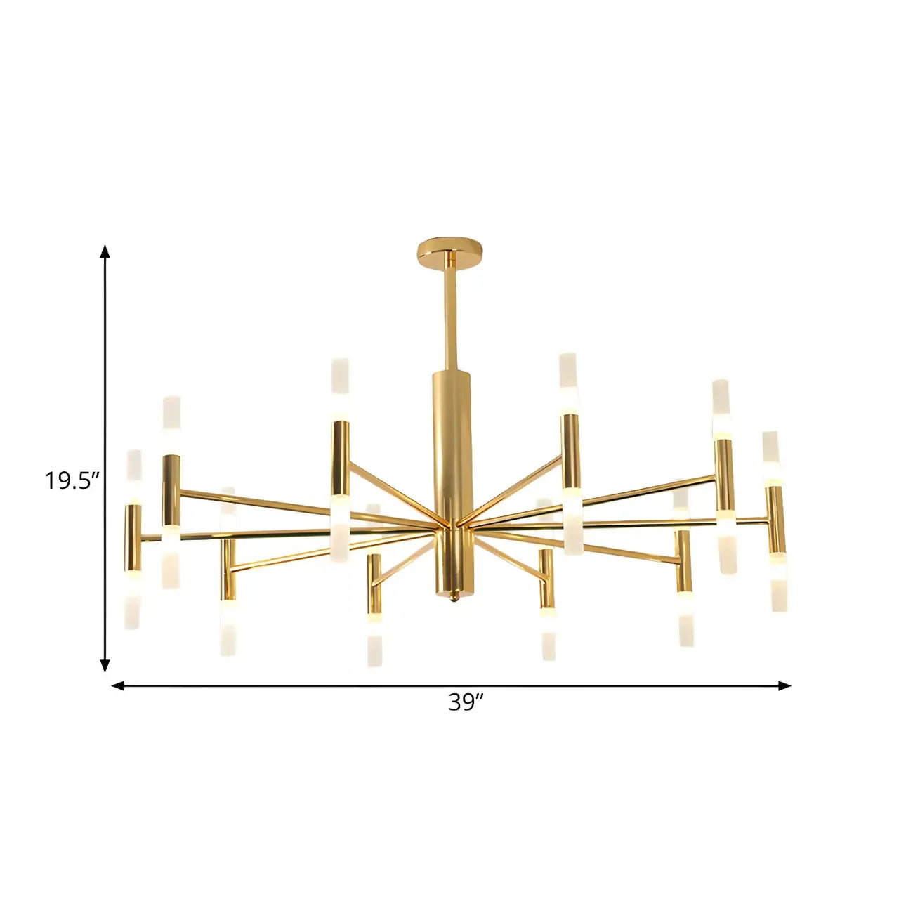 Lustre élégant à plusieurs lumières avec abat-jour en verre tubulaire.