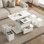 Table basse pliable à plateau relevable avec 4 tabourets et rangement
