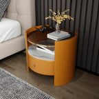 Table de chevet de luxe avec plateau en verre, tiroir de rangement et niche ouverte