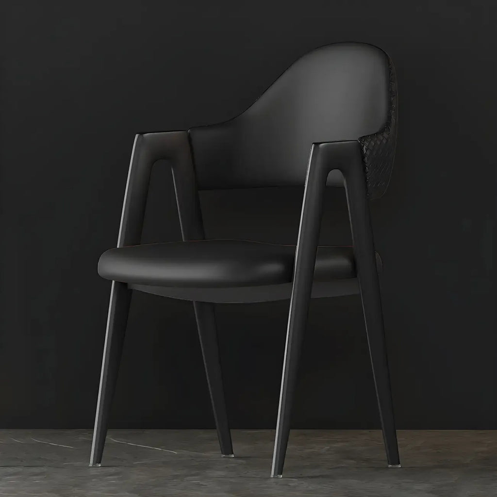 Chaise de salle à manger moderne en cuir avec dossier incurvé et accoudoirs ouverts