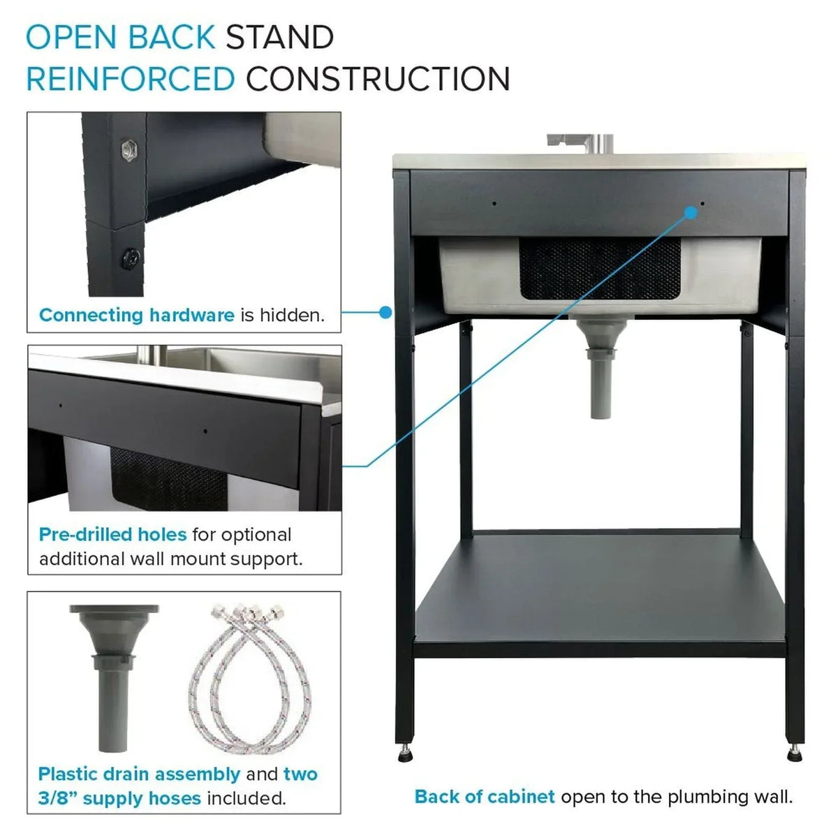 24-in W x 22-in D x 35-in H Stainless Steel Laundry Sink and Wash Stand