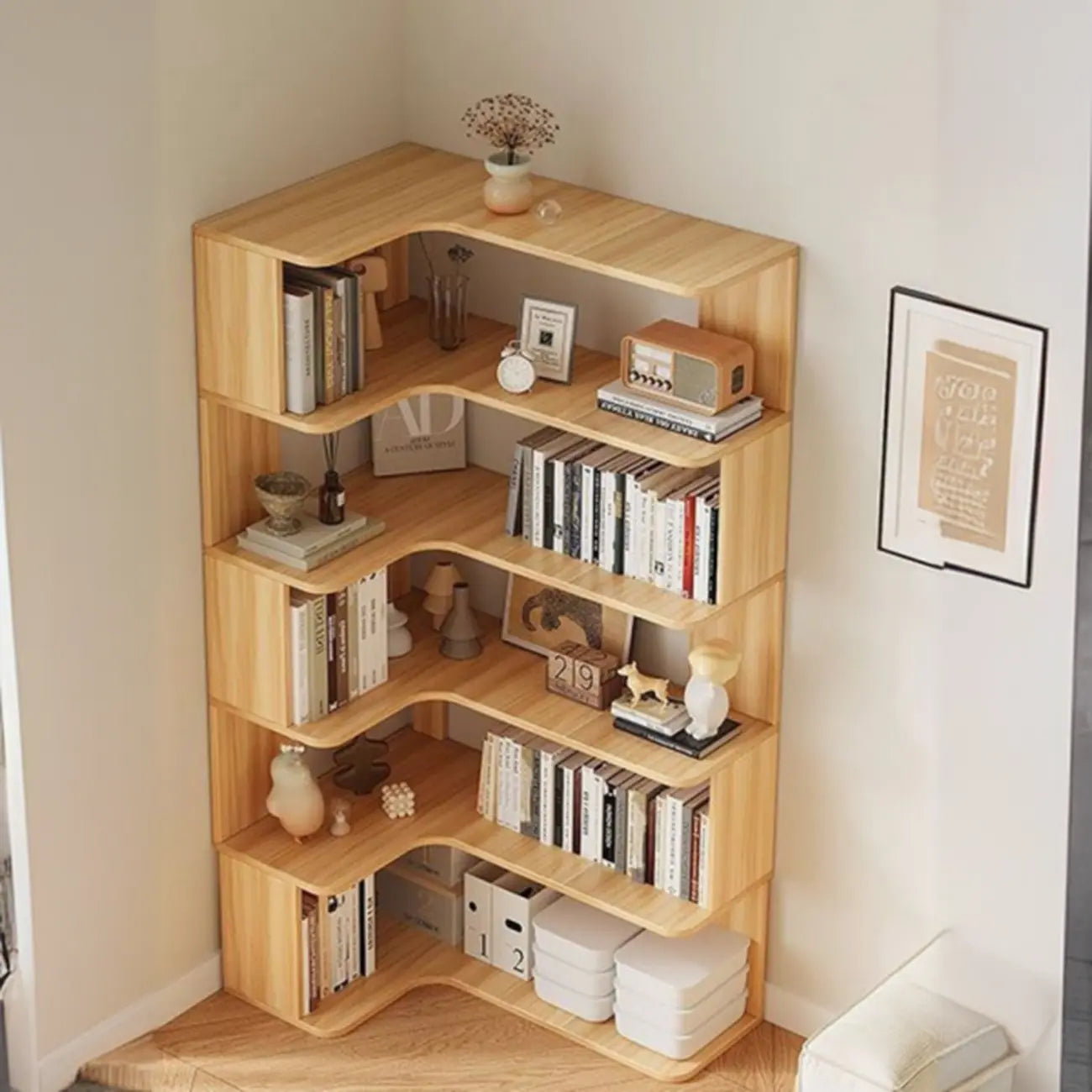 Bibliothèque d'angle en bois composite à 6 étagères